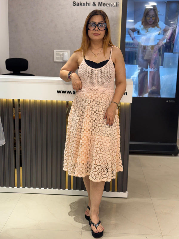 Crochet Midi Dress with Scalloped Detailing