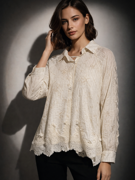 Lace Trim Textured Shirt