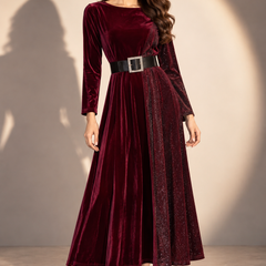 Velvet Shimmer Panel Midi Dress