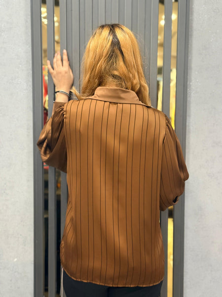 Pinstripe Satin-Feel Shirt