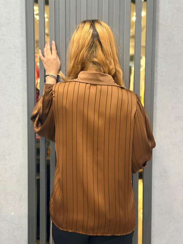 Pinstripe Satin-Feel Shirt