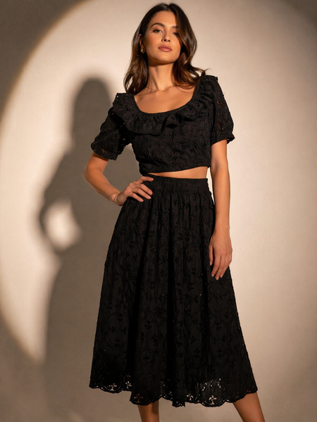 Embroidered Off-Shoulder Two-Piece Set