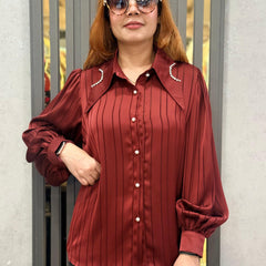 Pinstripe Satin-Feel Shirt