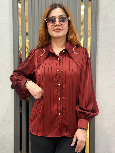 Pinstripe Satin-Feel Shirt