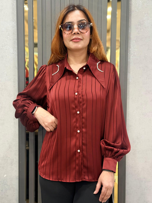 Pinstripe Satin-Feel Shirt