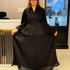 Pleated Midi Dress with Structured Bodice