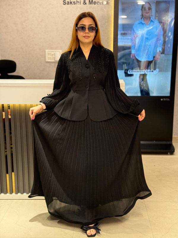 Pleated Midi Dress with Structured Bodice