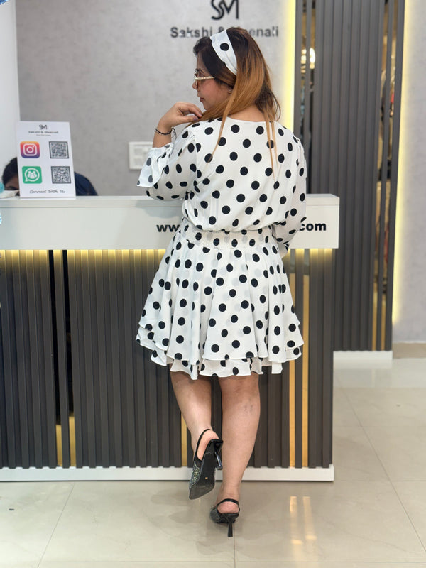 Polka Dot Wrap Mini Dress with Tiered Hem