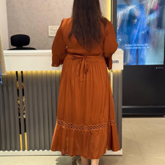 Fluid Midi Dress with Textured Waist Detai