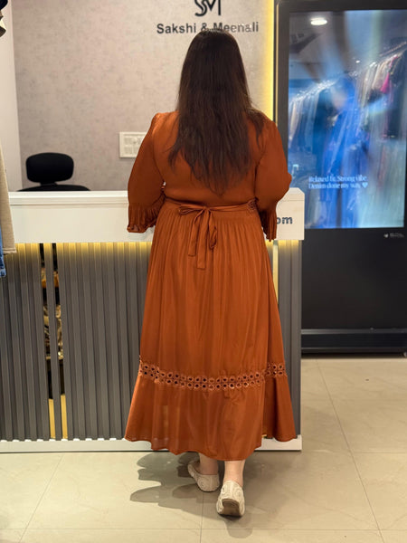 Fluid Midi Dress with Textured Waist Detai