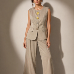 Structured Tailored Vest and Wide-Leg Trousers Set