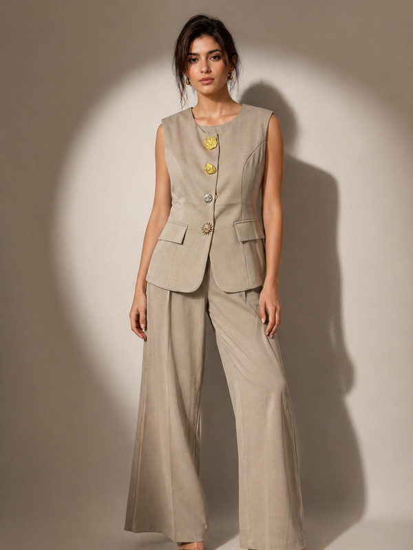 Structured Tailored Vest and Wide-Leg Trousers Set