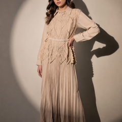 Lace-Detail Pleated Maxi Dress