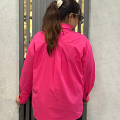 Oversized Satin-Effect Shirt with Jewel Appliqué