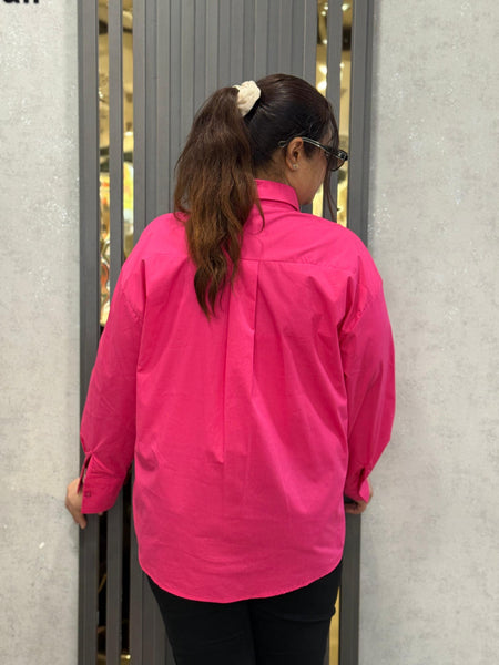 Oversized Satin-Effect Shirt with Jewel Appliqué