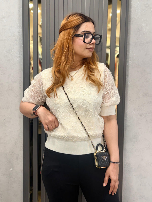 Textured Floral Lace Knit Top