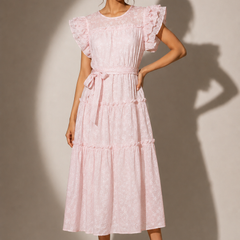 Ruffled Sleeve Tiered Midi Dress