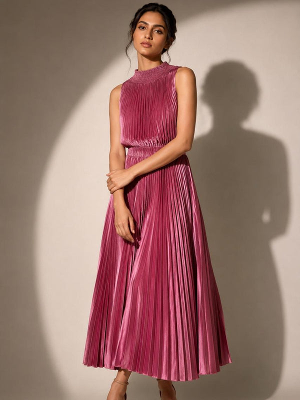 Luxury Satin Pleated Midi Skirt