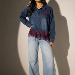 EMBROIDERED OVERSHIRT WITH FRINGE DETAIL