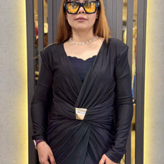 Draped Midi Dress with Metallic Accent