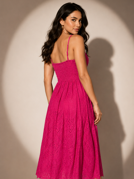 Broderie Ruched Midi Dress