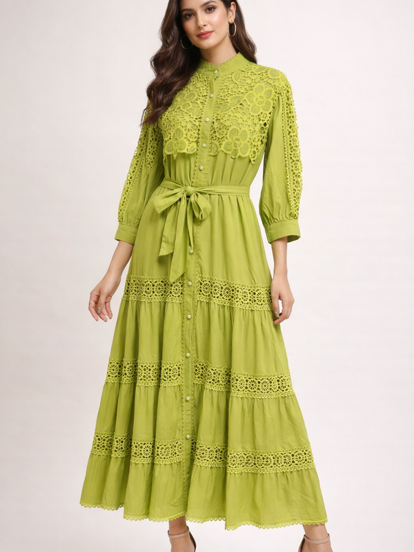 Lace Panel Long Shirt Dress