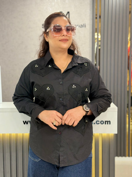 Embellished Heart Appliqué Shirt