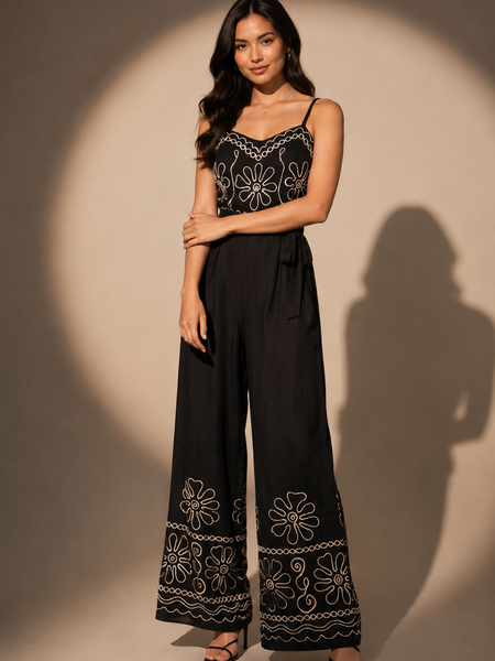 Embroidered Wide-Leg Jumpsuit