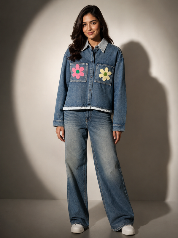Floral Pocket Denim Jacket