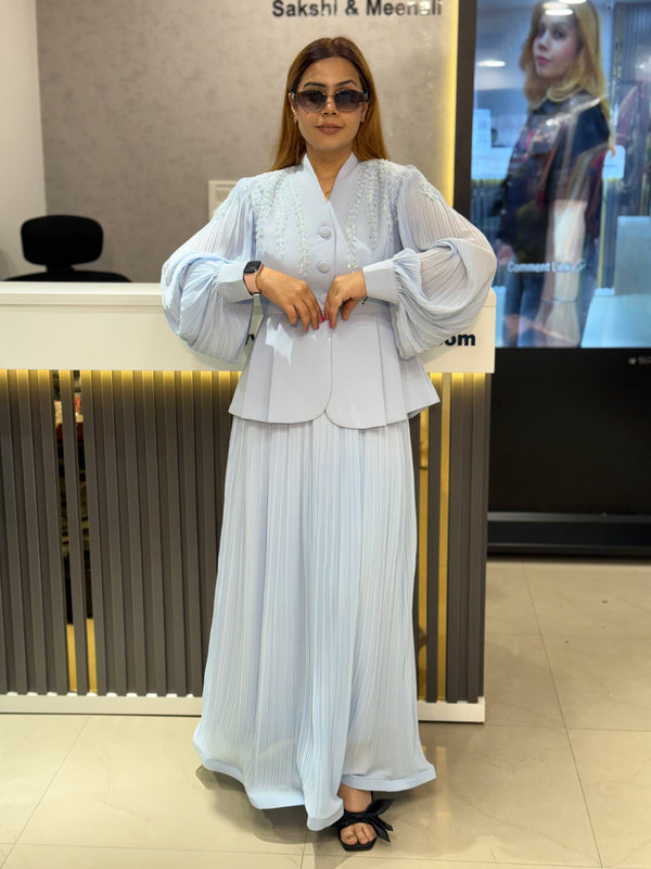 Pleated Skirt & Embellished Structured Top Set