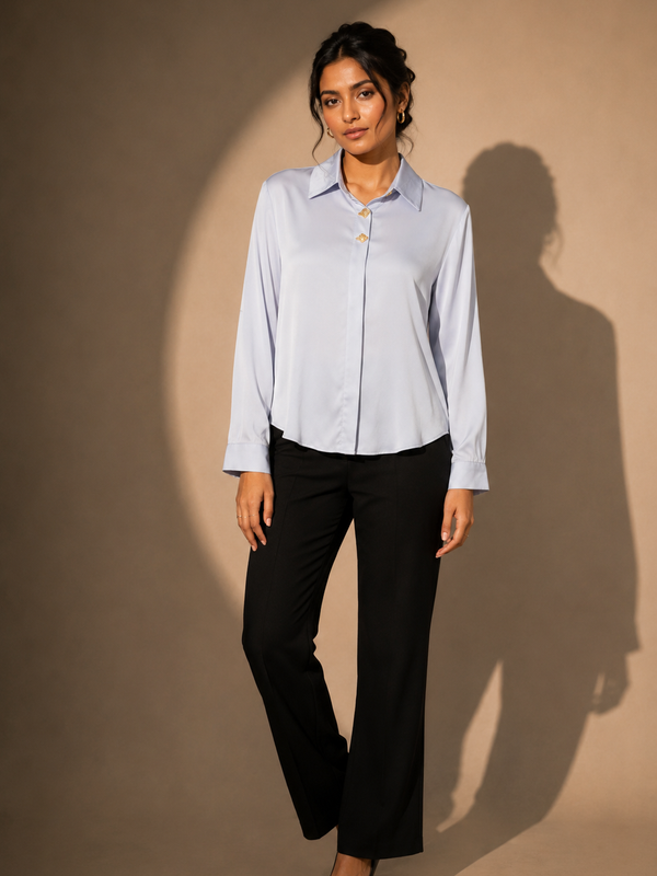 Satin Shirt with Statement Button Detail