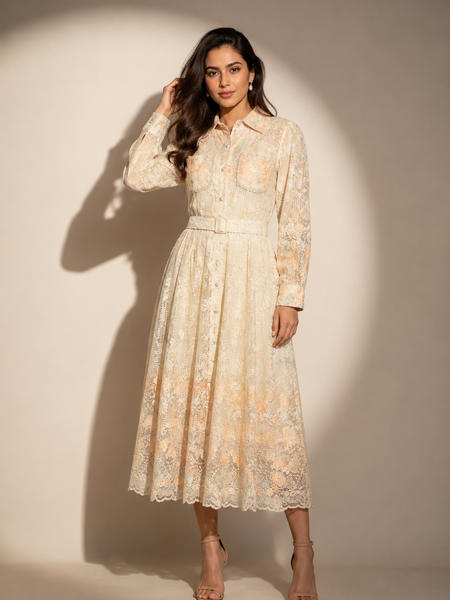 Lace Shirt Midi Dress