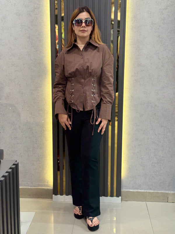 Lace-Up Waist Poplin Shirt
