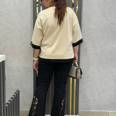 Lace Panel Straight-Leg Trousers