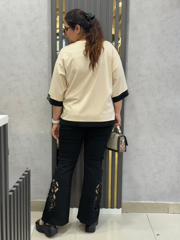 Lace Panel Straight-Leg Trousers
