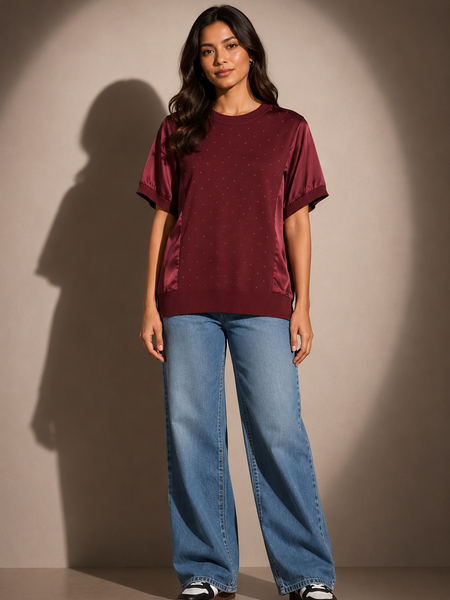 Embellished Knit Panel Top