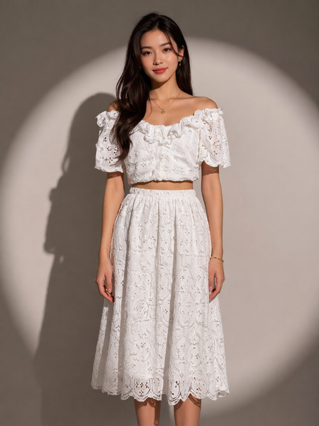 Embroidered Off-Shoulder Two-Piece Set