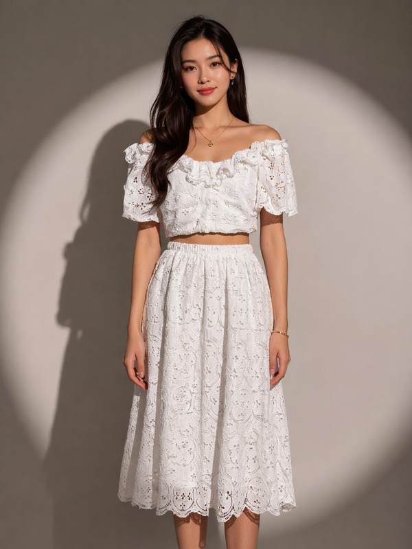 Embroidered Off-Shoulder Two-Piece Set