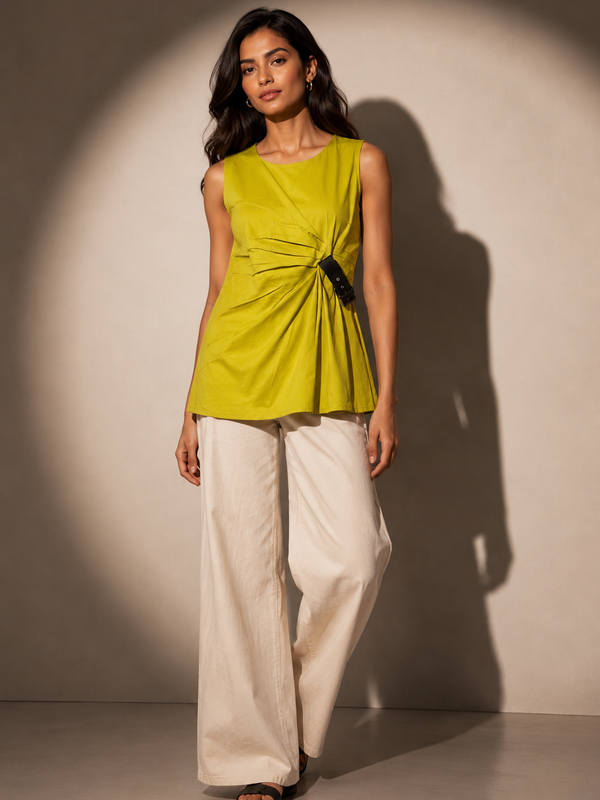 Asymmetric Buckle Detail Draped Top