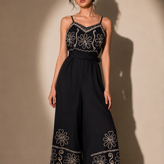 EMBROIDERED WIDE-LEG JUMPSUIT