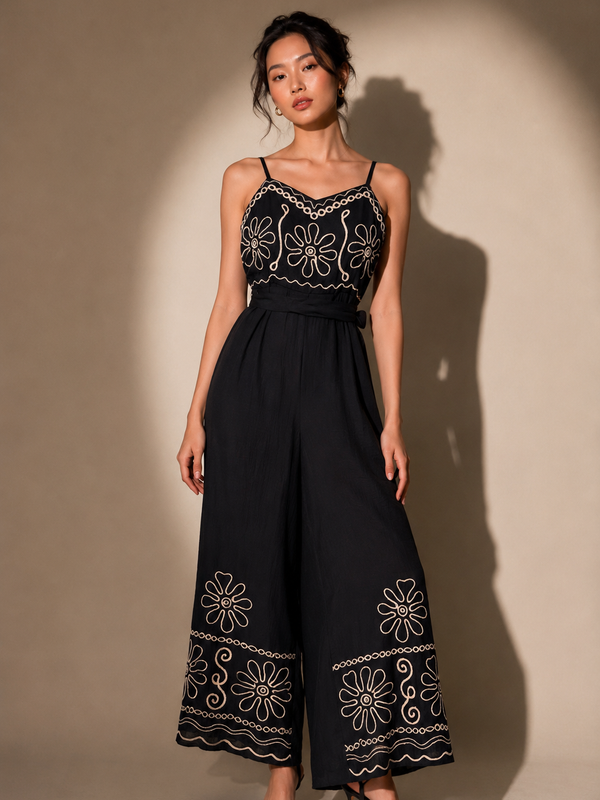 EMBROIDERED WIDE-LEG JUMPSUIT