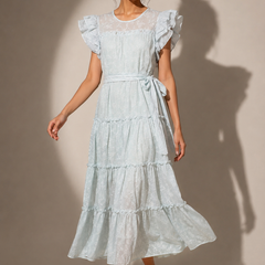 Ruffled Sleeve Tiered Midi Dress