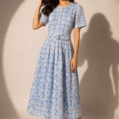 Floral Print Belted Midi Dress