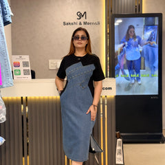 Denim Panel Midi Dress