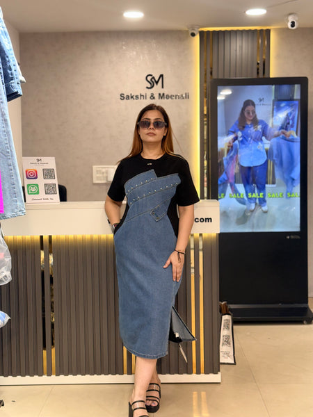 Denim Panel Midi Dress