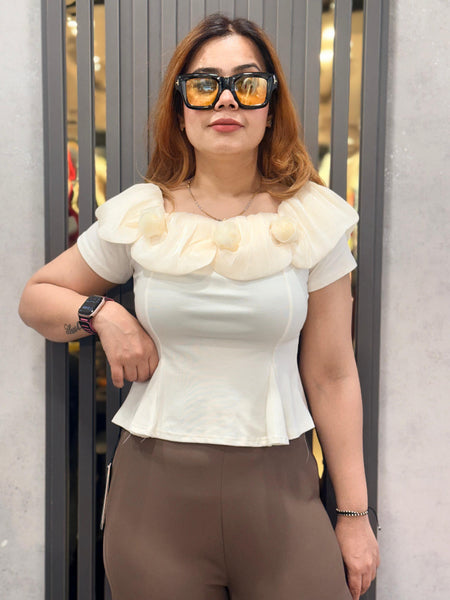 Ruffled Floral Neckline Top