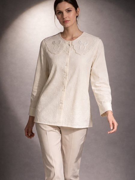 Textured Shirt with Embroidered Collar