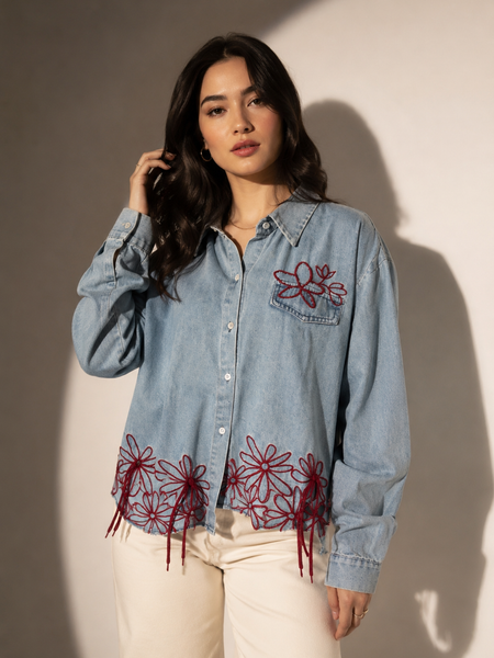 EMBROIDERED OVERSHIRT WITH FRINGE DETAIL