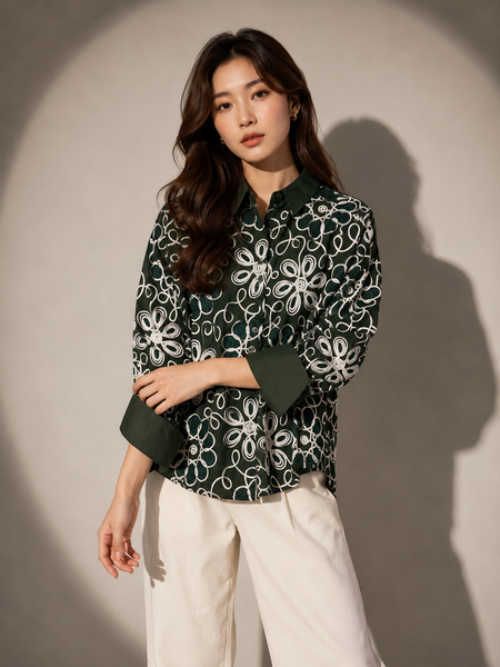 Floral Embroidered Sheer Shirt