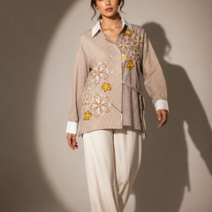 Floral Embroidered Asymmetric Shirt
